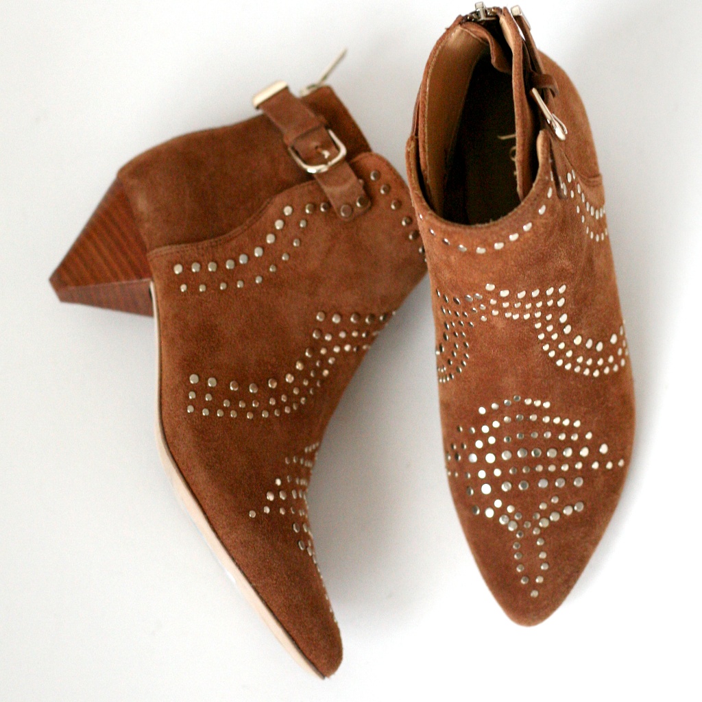 Joie Studded Tan Cognac Suede Booties Bickson New